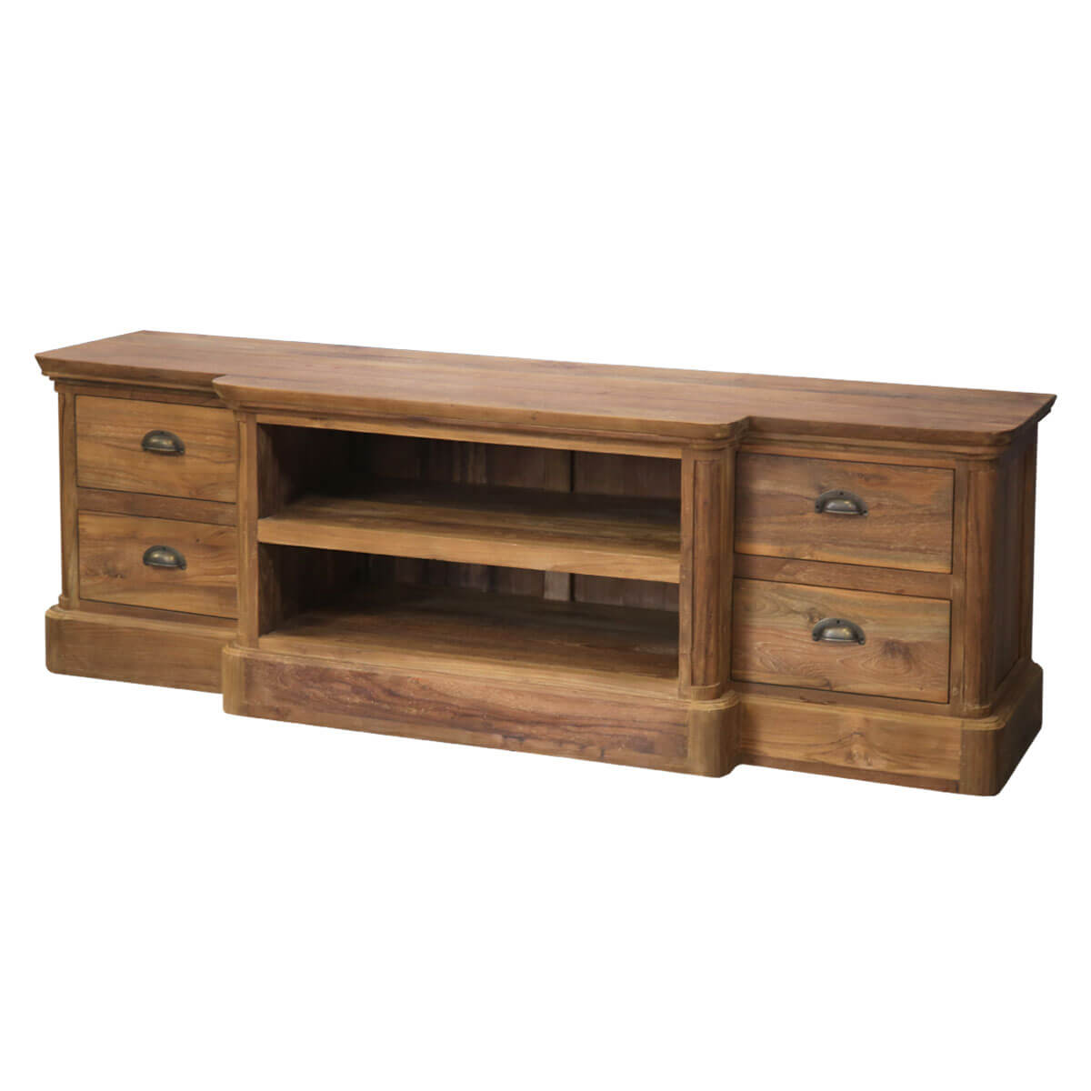 Bovey Modern Teak Wood Open Shelf 4 Drawer TV Stand
