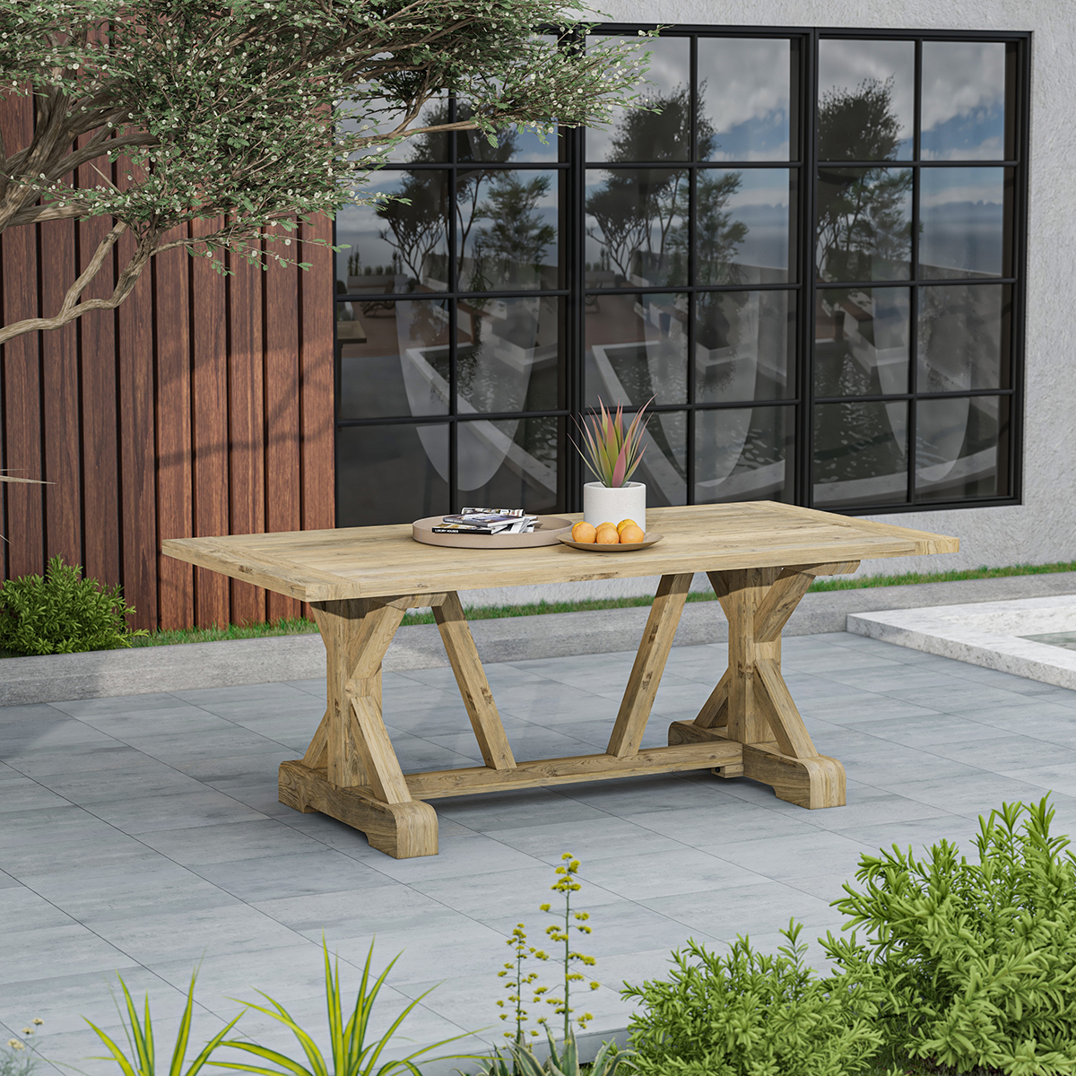 Fulton Reclaimed Wood Rustic Farmhouse Outdoor Dining Table