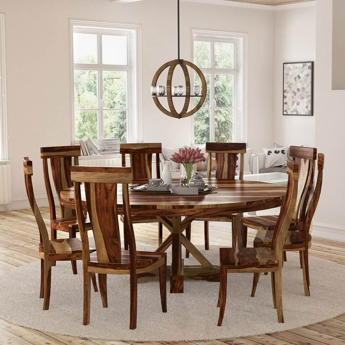 Bedford X Base Pedestal Rustic Round Dining Table Set