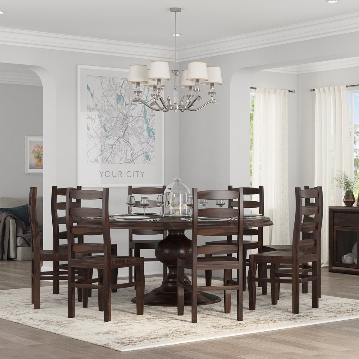 Minsk Rosewood Pedestal Round Dining Room Table Set