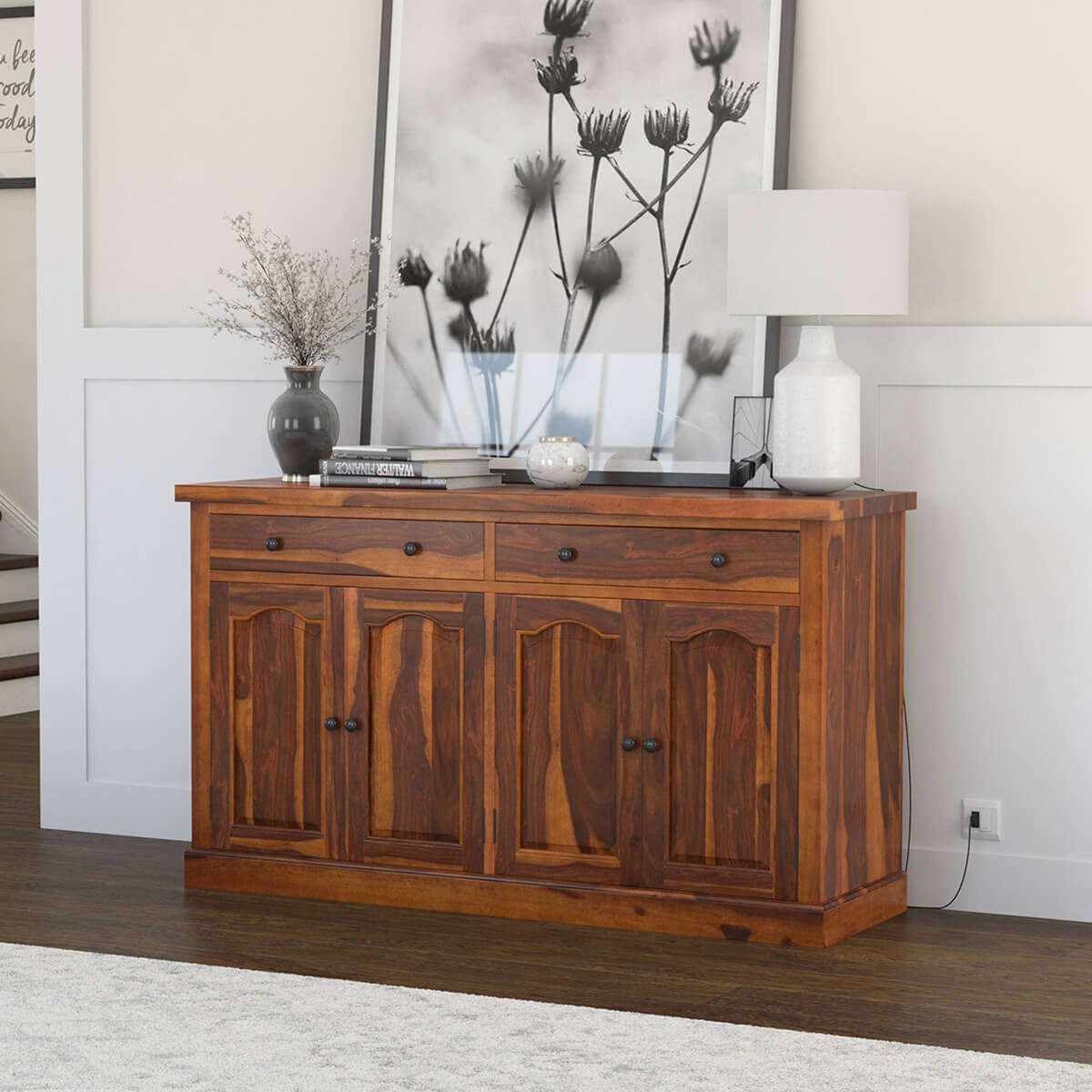 Tiraspol Rustic Solid Wood Traditional Sideboard with Drawers