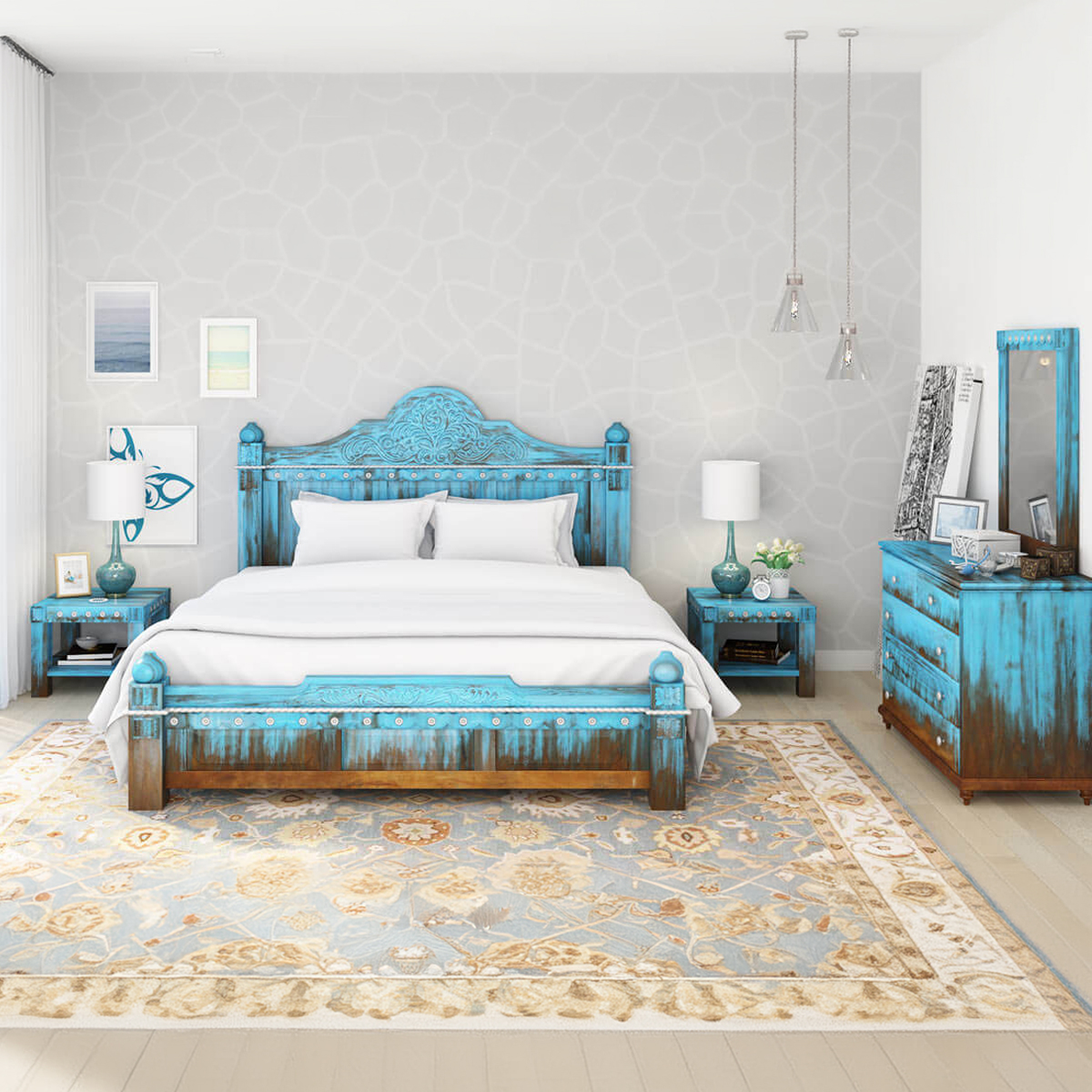 Empire Blue Dawn Solid Wood 5 Piece Bedroom Set