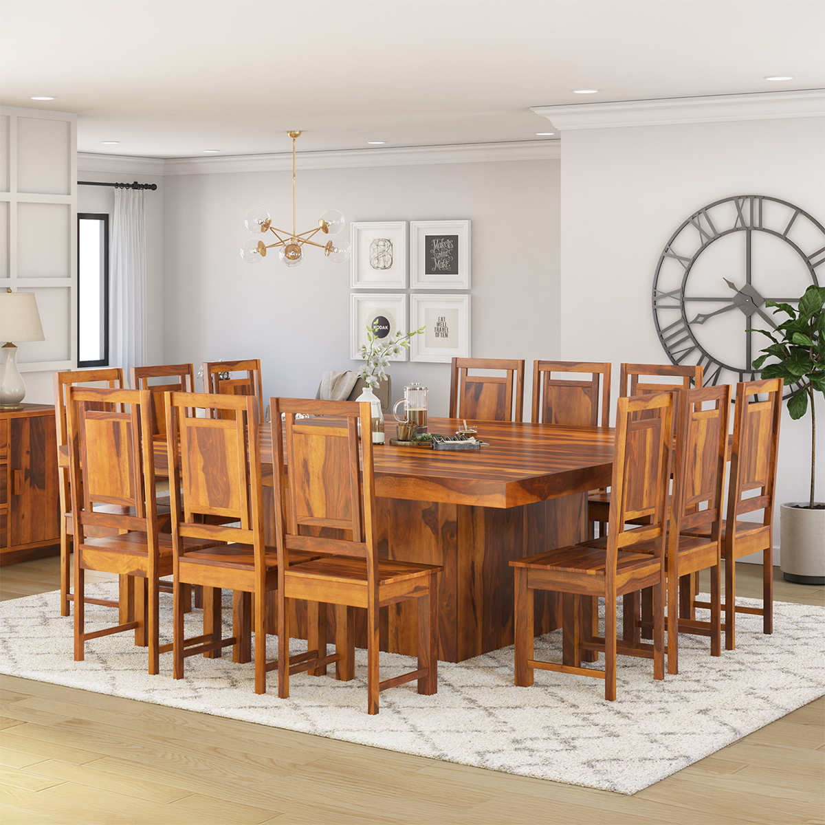 Brocton Solid Wood Square Pedestal Dining Room Table Set