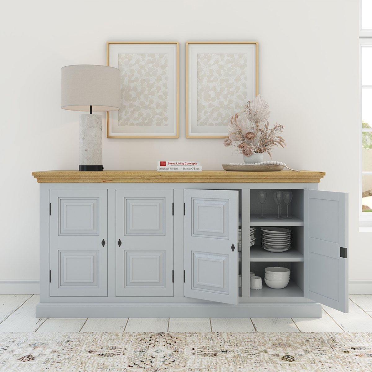 Ennis Two Tone Solid Mango Wood Large Sideboard Cabinet