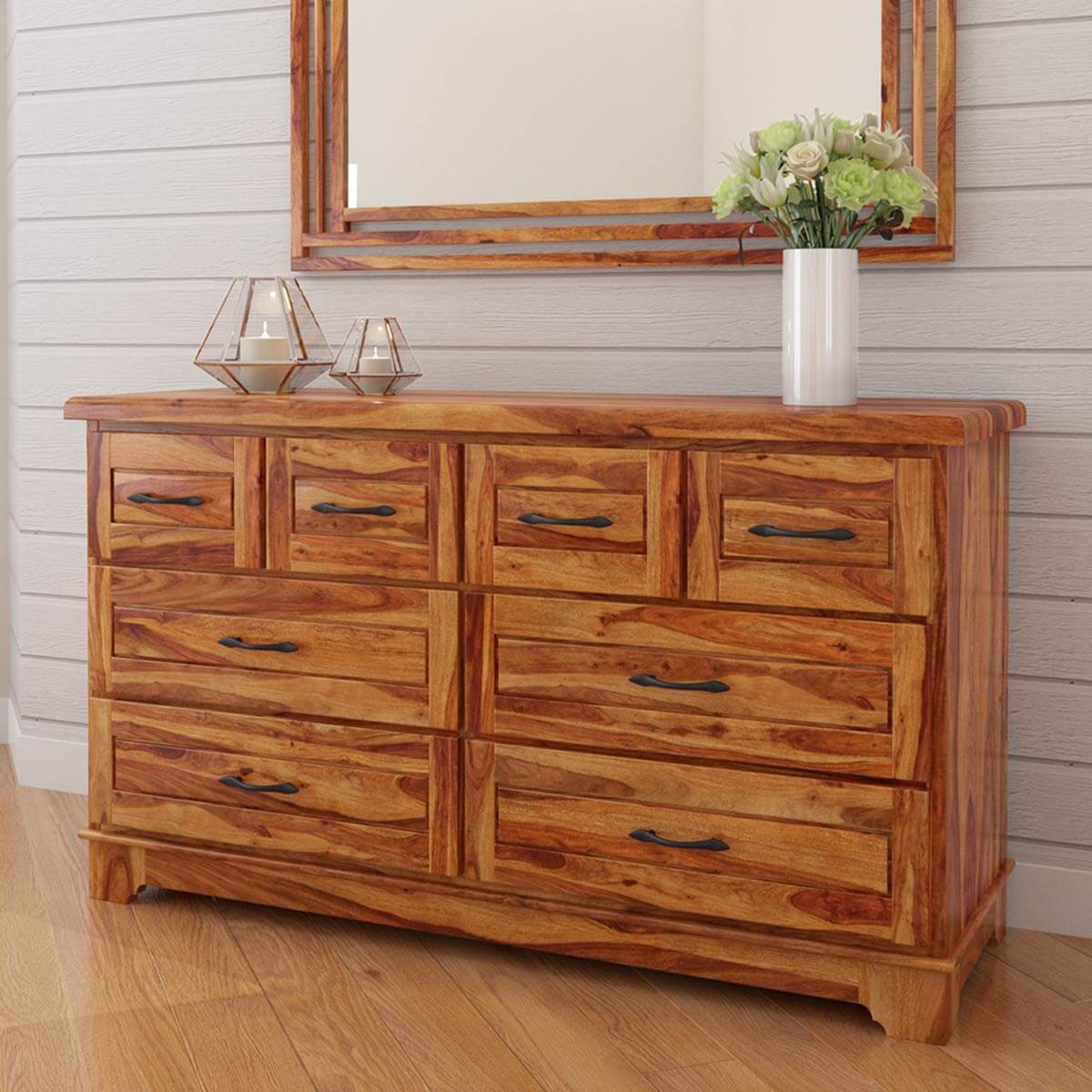 Colonial Rail Top Solid Wood Bedroom Dresser With 8 Drawers