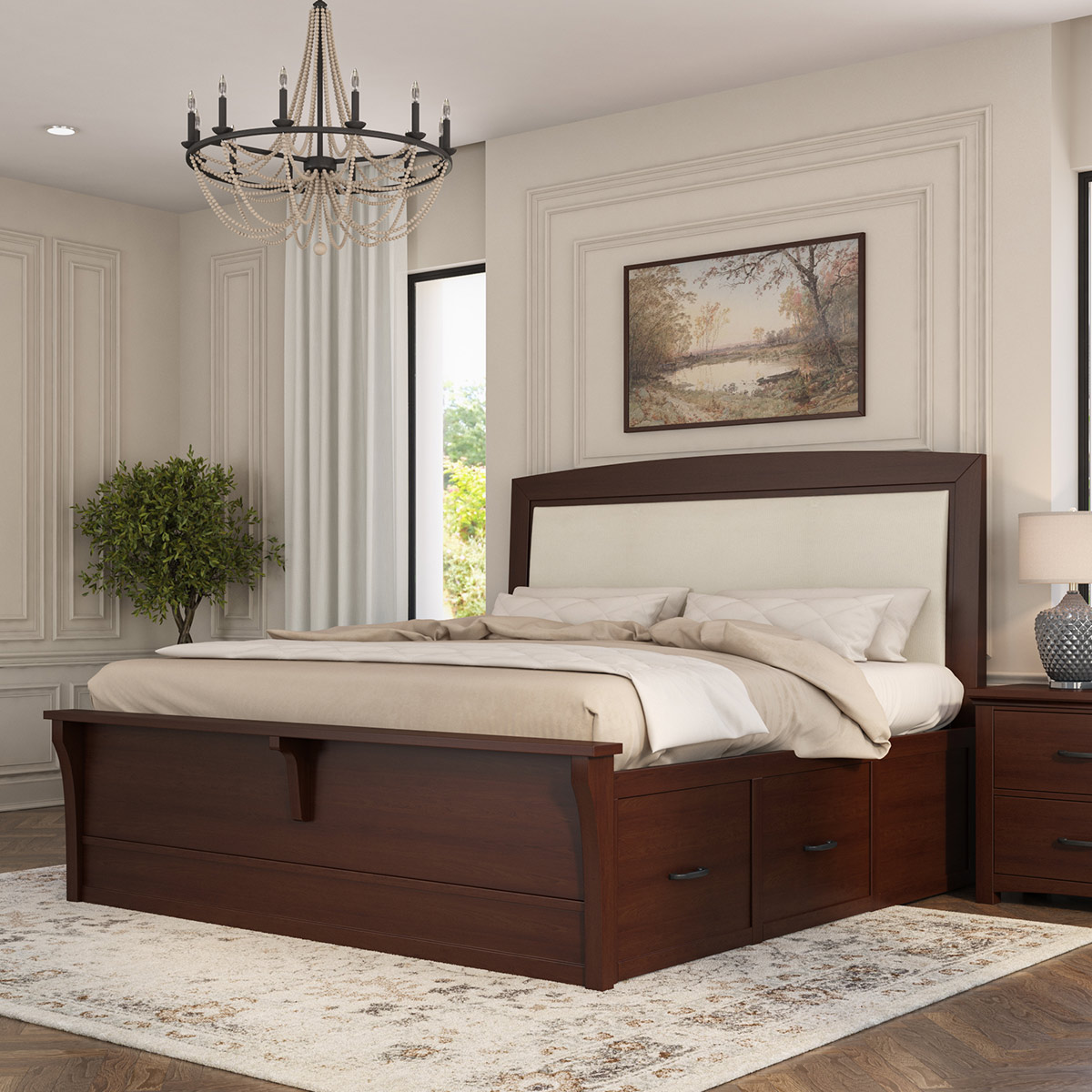 Vindemia Contemporary Style Solid Mahogany Wood Storage Platform Bed