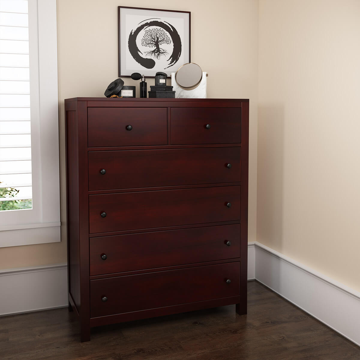 Petros Solid Mahogany Wood Tall Bedroom Dresser Chest With 6 Drawers