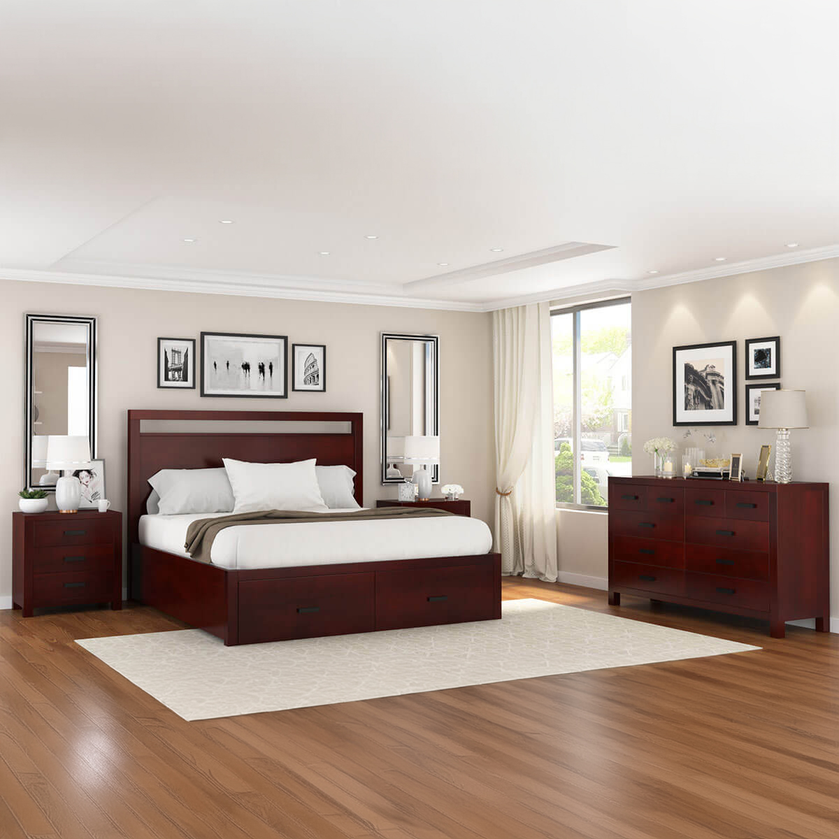 Anniston Transitional Mahogany Wood 4 Piece Storage Bedroom Set