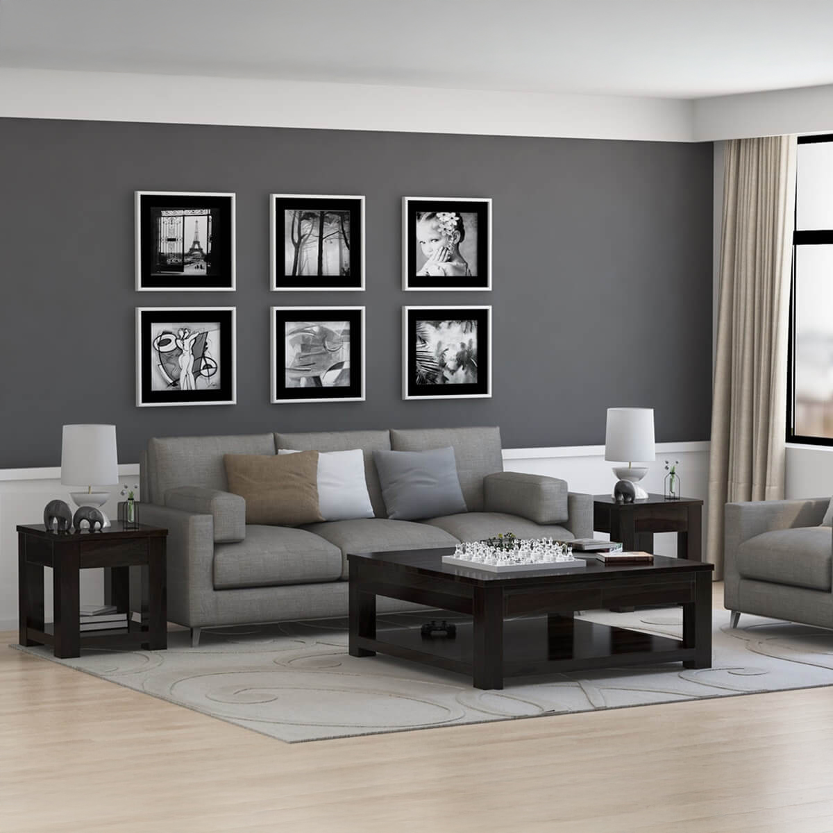 Glencoe Contemporary Solid Wood Square 3 Piece Coffee Table Sets