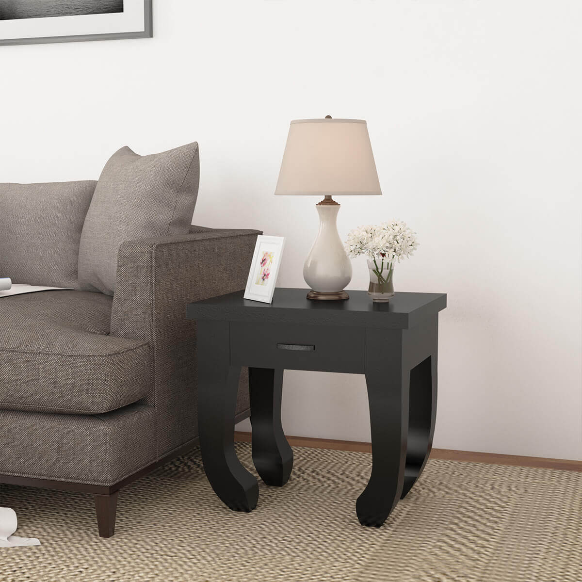 Ming Asian Black Classical Style Solid Wood Opium End Table