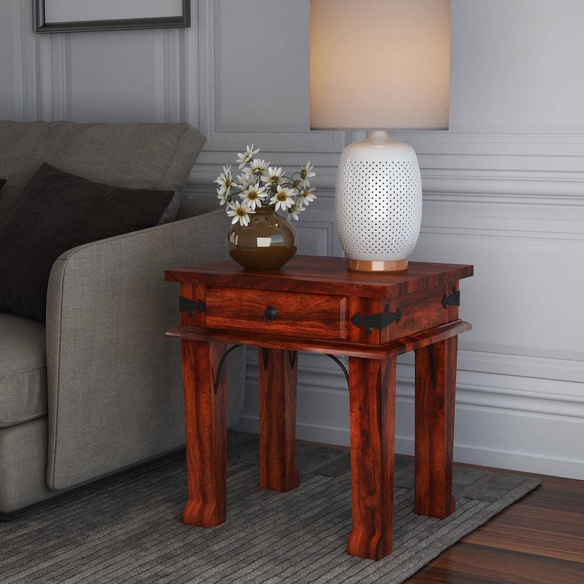 Cotesfield Midcentury Rustic Solid Wood 1 Drawer End Table