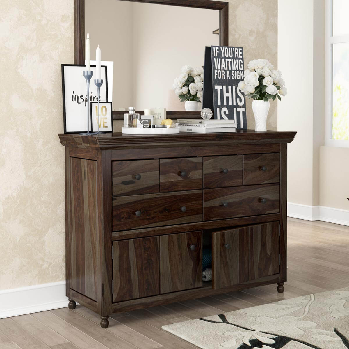 Jerold Modern Rustic Solid Hardwood 6 Drawer Dresser