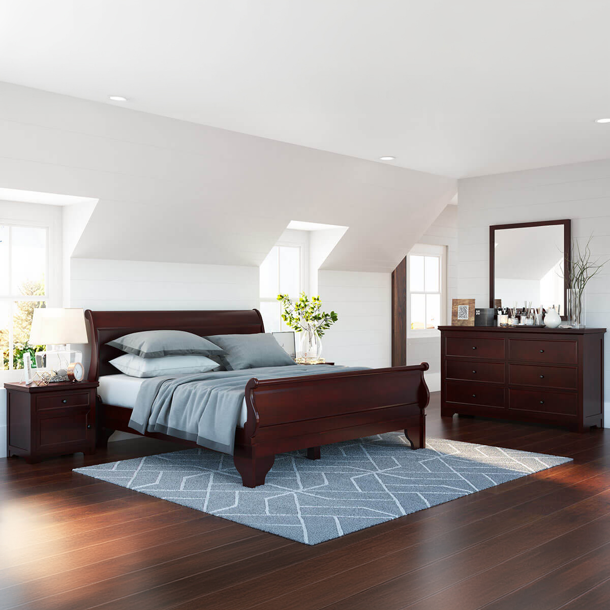 Carina Solid Mahogany Wood 4 Piece Bedroom Set