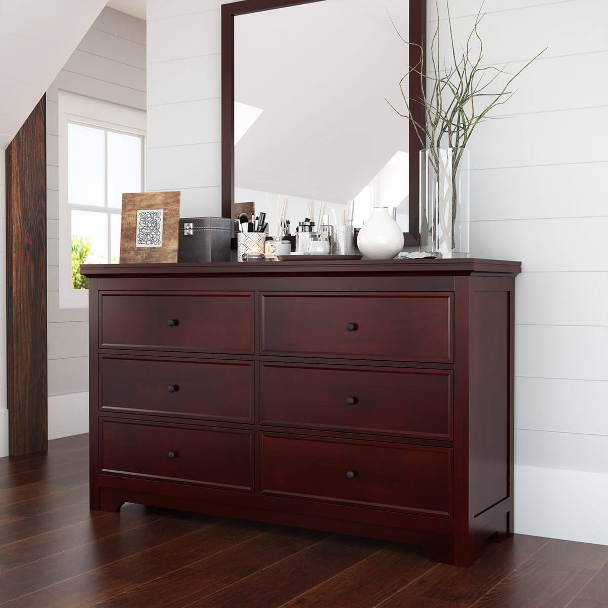 Carina Contemporary Mahogany Solid Wood Large Bedroom Dresser With 6 Drawers
