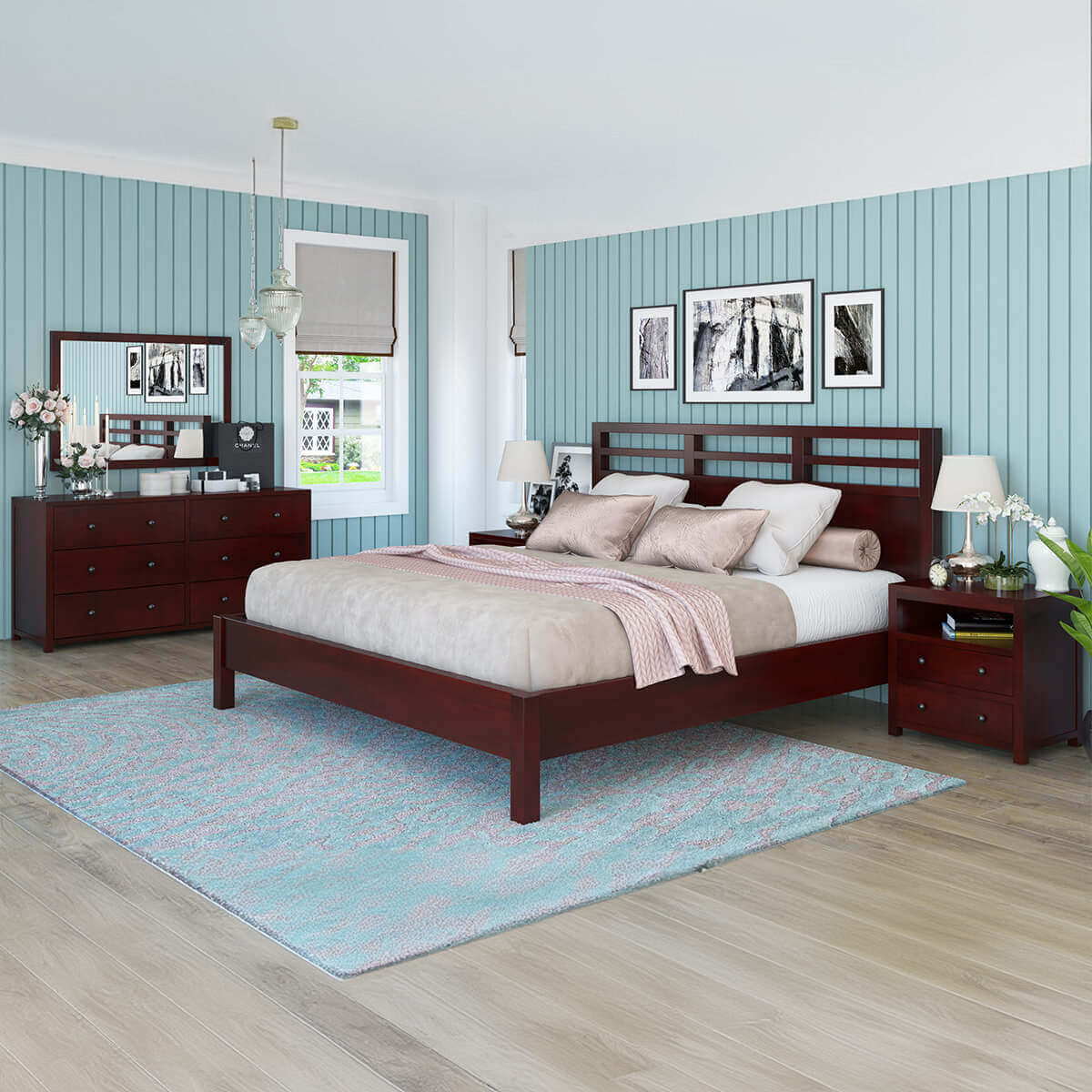 Andalusia Contemporary Mahogany Wood 4 Piece Bedroom Set