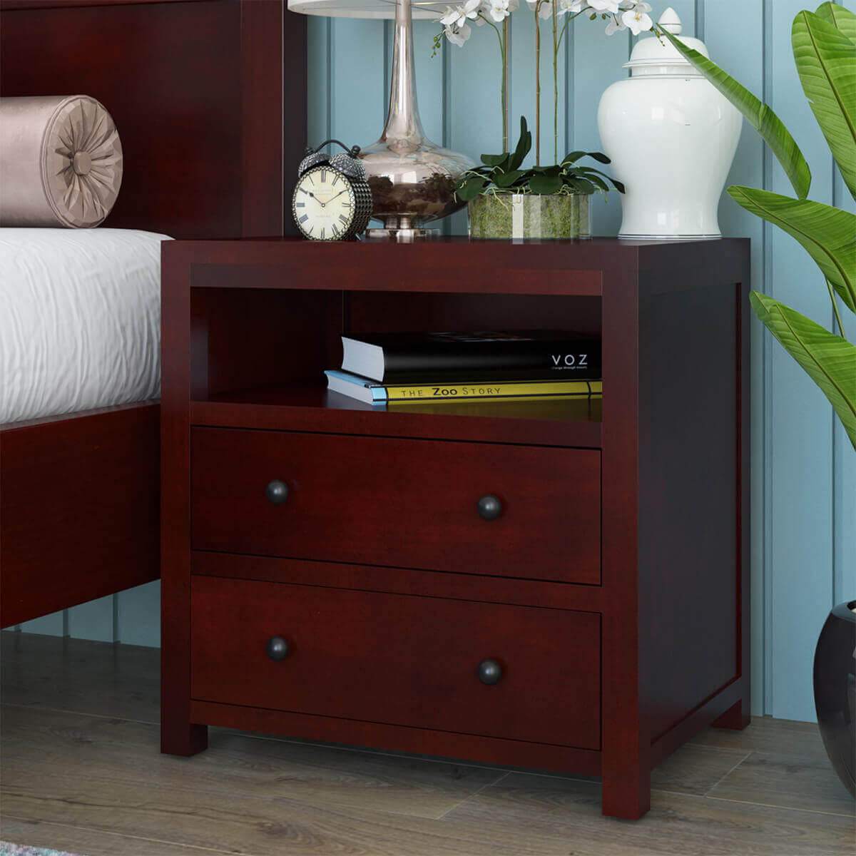 Andalusia Contemporary Solid Mahogany Wood 2 Drawer Nightstand