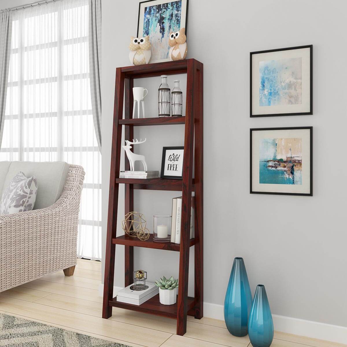 Hagerstown Solid Wood Leaning Ladder Home Display Bookshelf