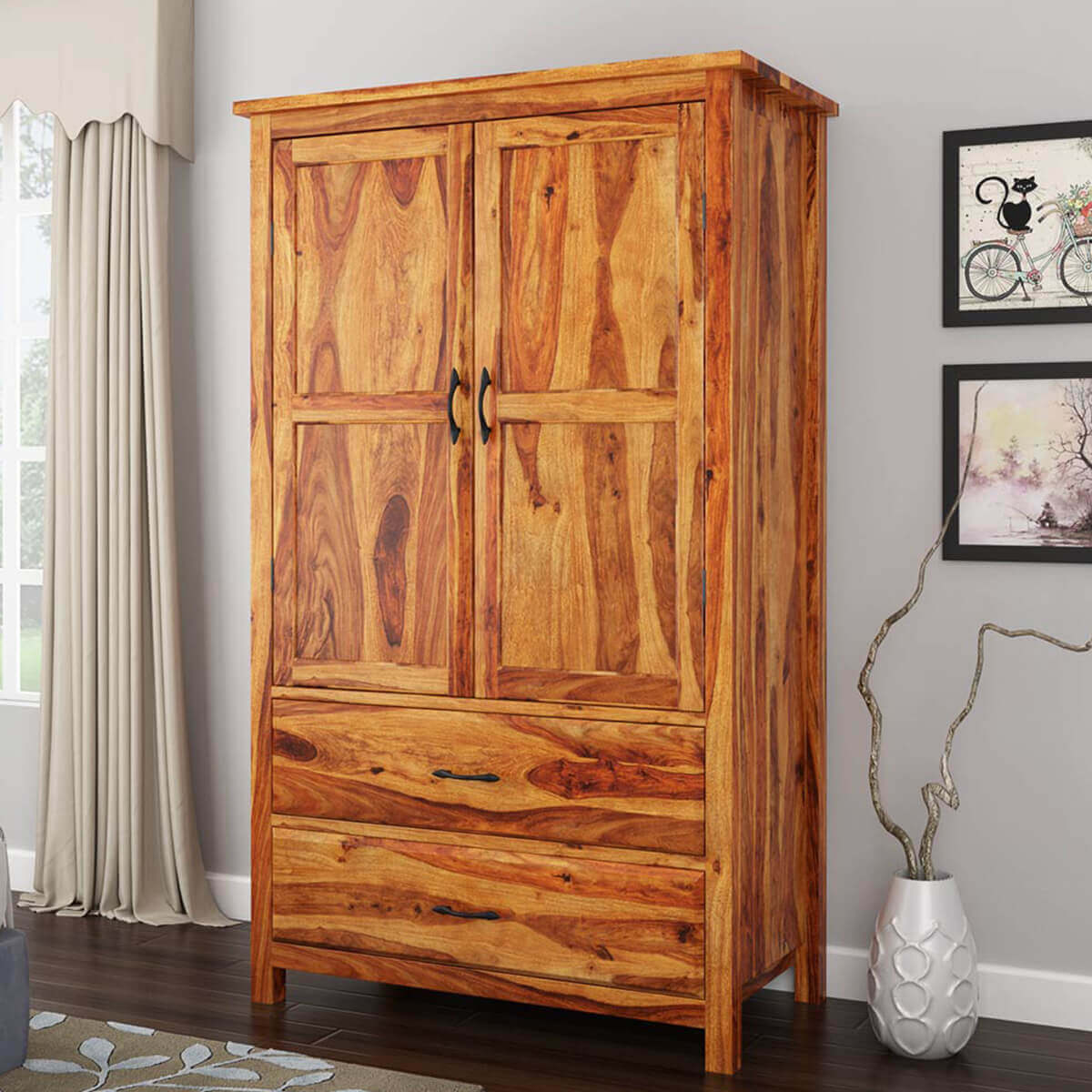Healdsburg Farmhouse Solid Wood Large Wardrobe Armoire With Drawers