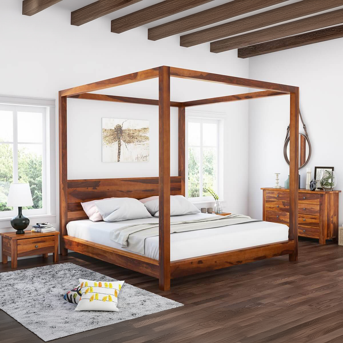 Osteen Contemporary Solid Wood 4 Piece Bedroom Set