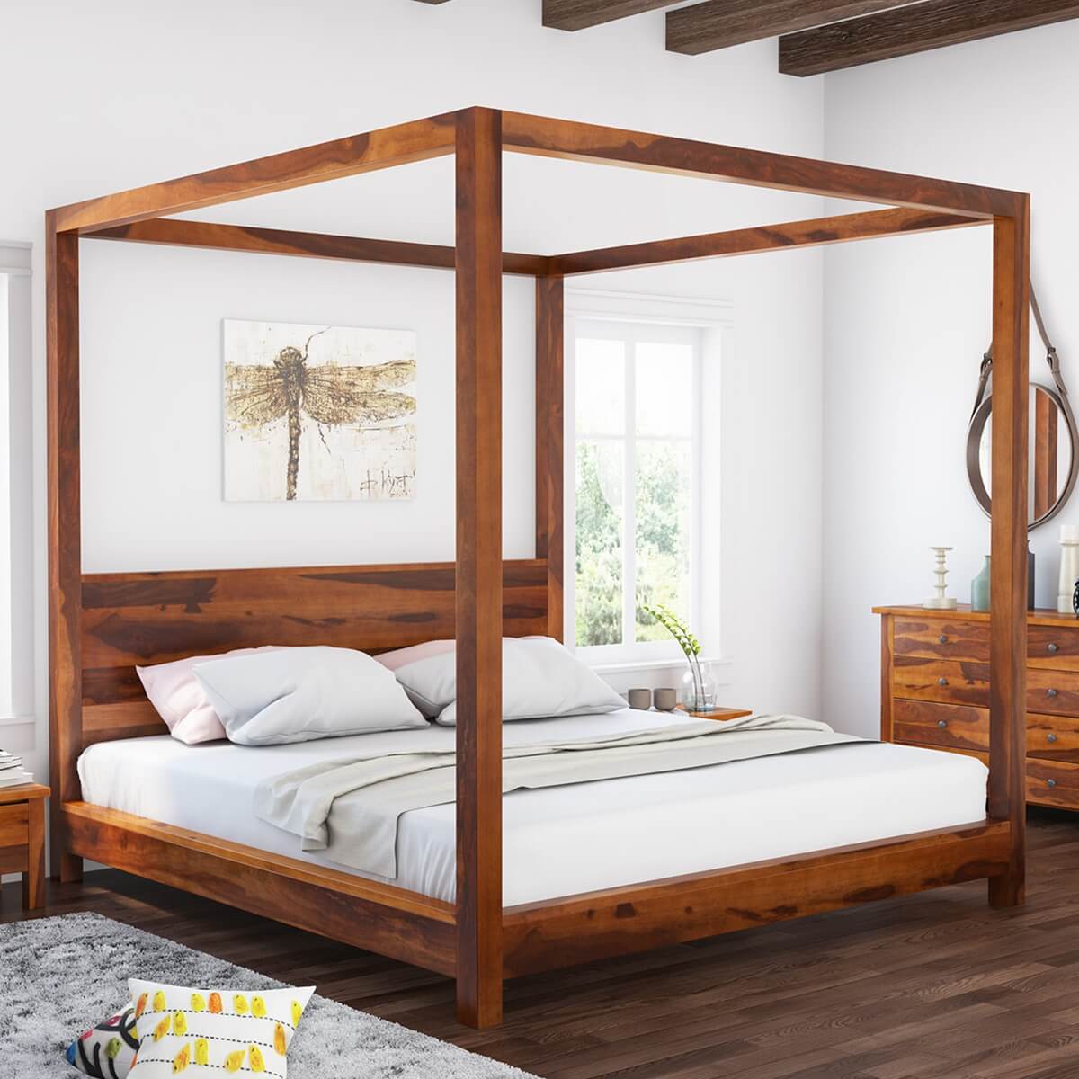 Osteen Contemporary Solid Wood Low Profile Canopy Bed