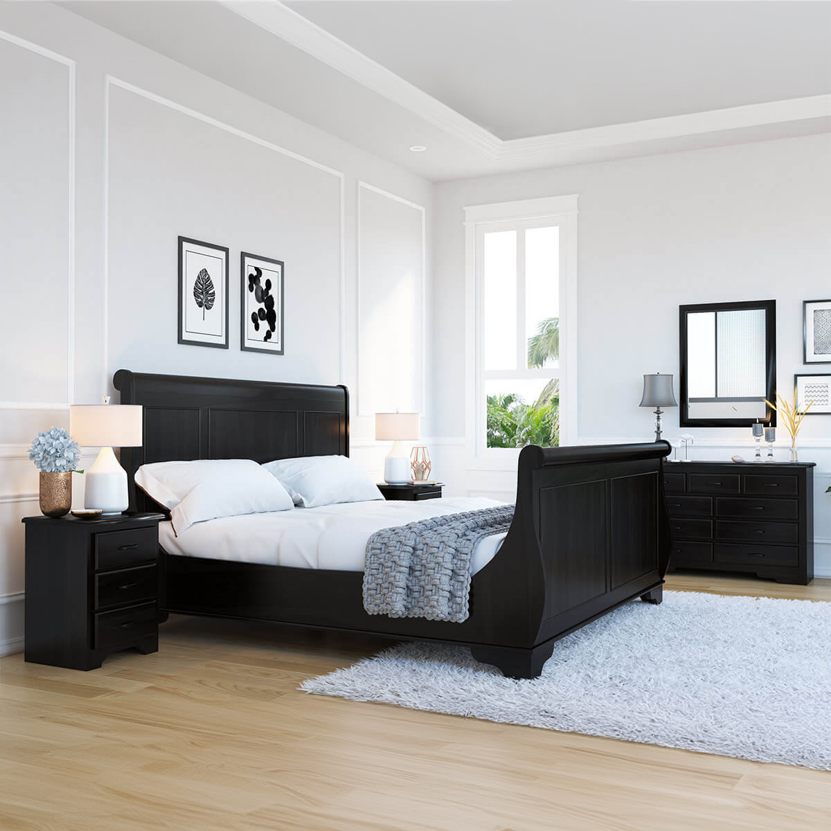 Majorca Contemporary 4 Piece Solid Wood Sleigh Bedroom Set