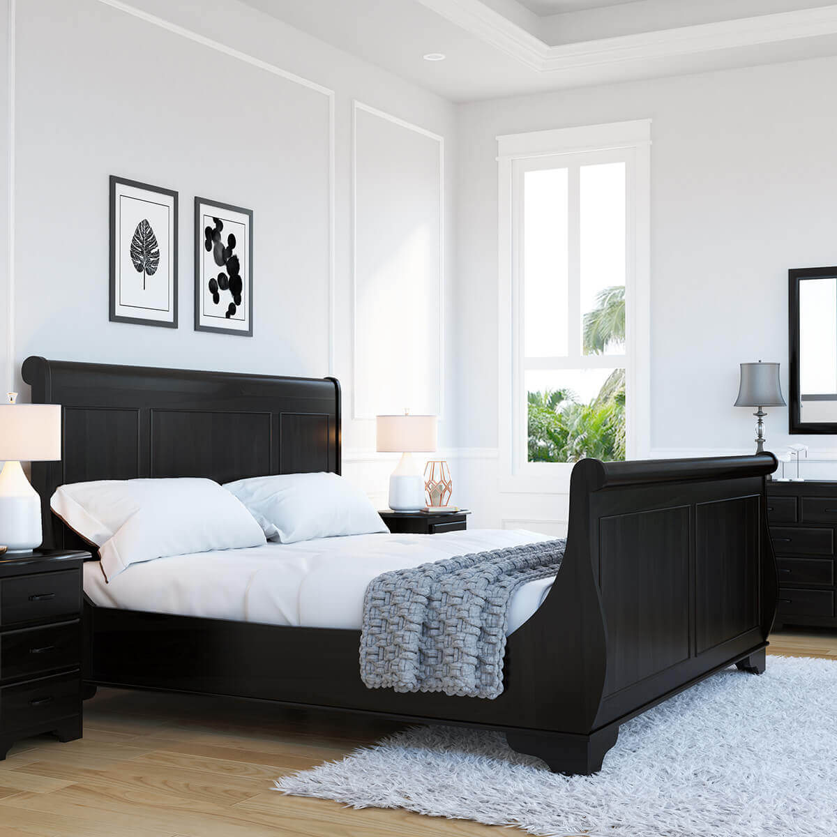 Majorca Contemporary Solid Wood Platform Sleigh Bed