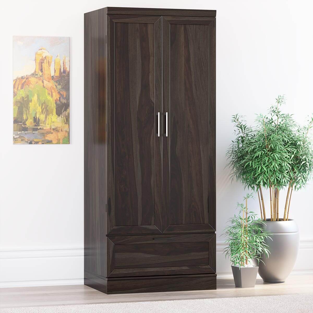 Jerold Solid Wood Tall Wardrobe Armoire with Storage