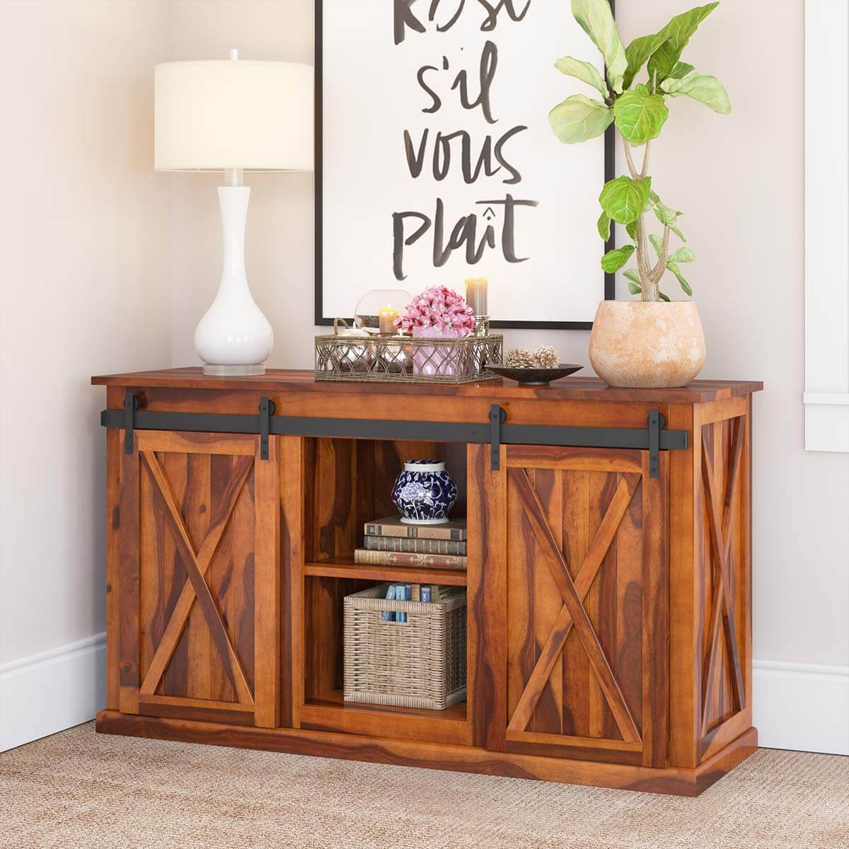 Centerville Solid Wood Sliding Door Rustic Sideboard