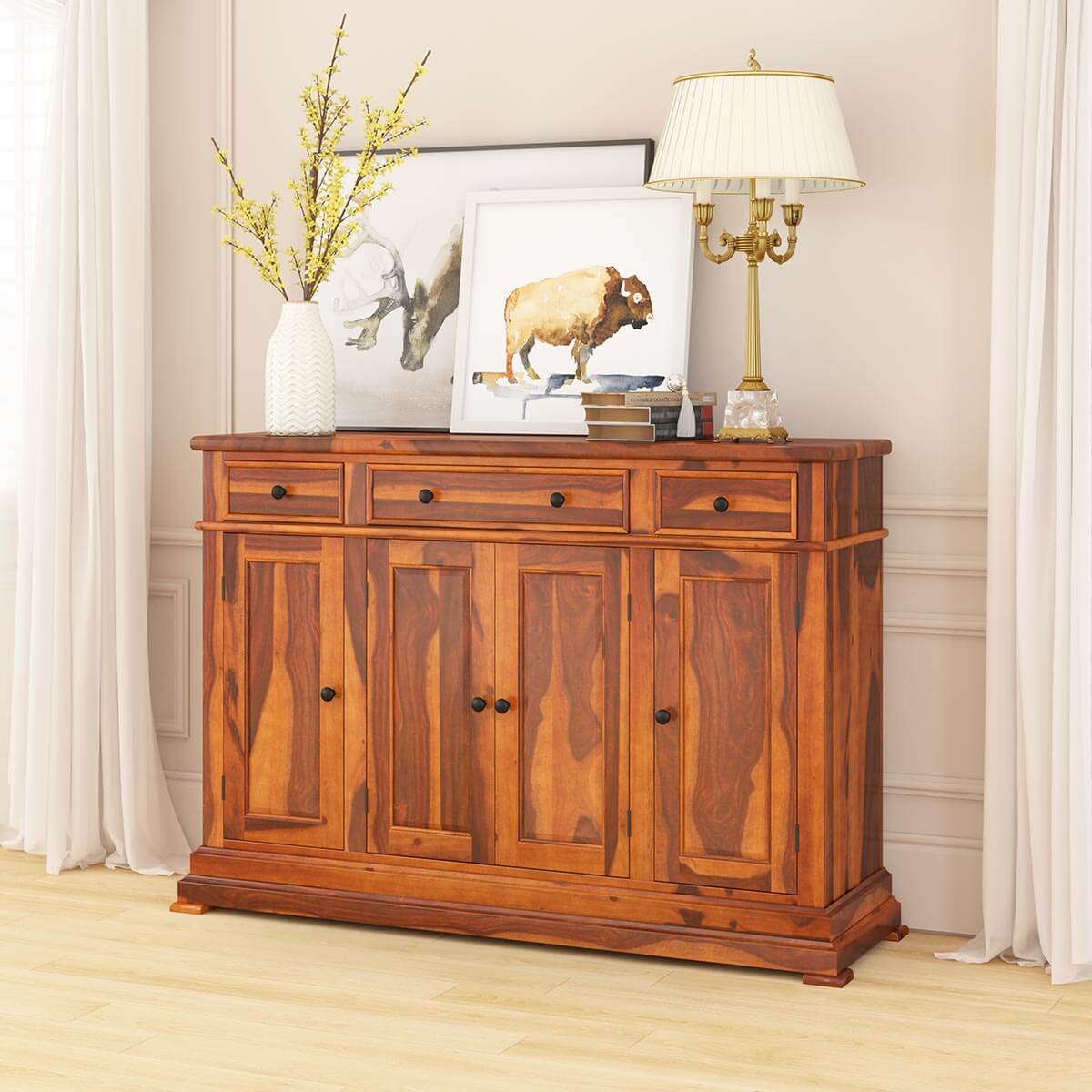 Carlsbad Rustic Solid Wood 3 Drawer Large Sideboard