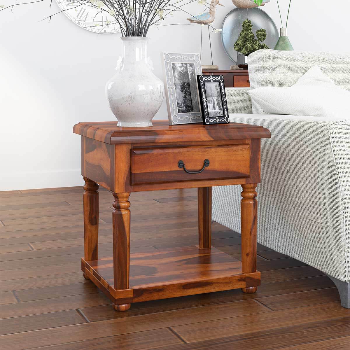 Isleton Rustic Solid Wood 1 Drawer 2 Tier End Table