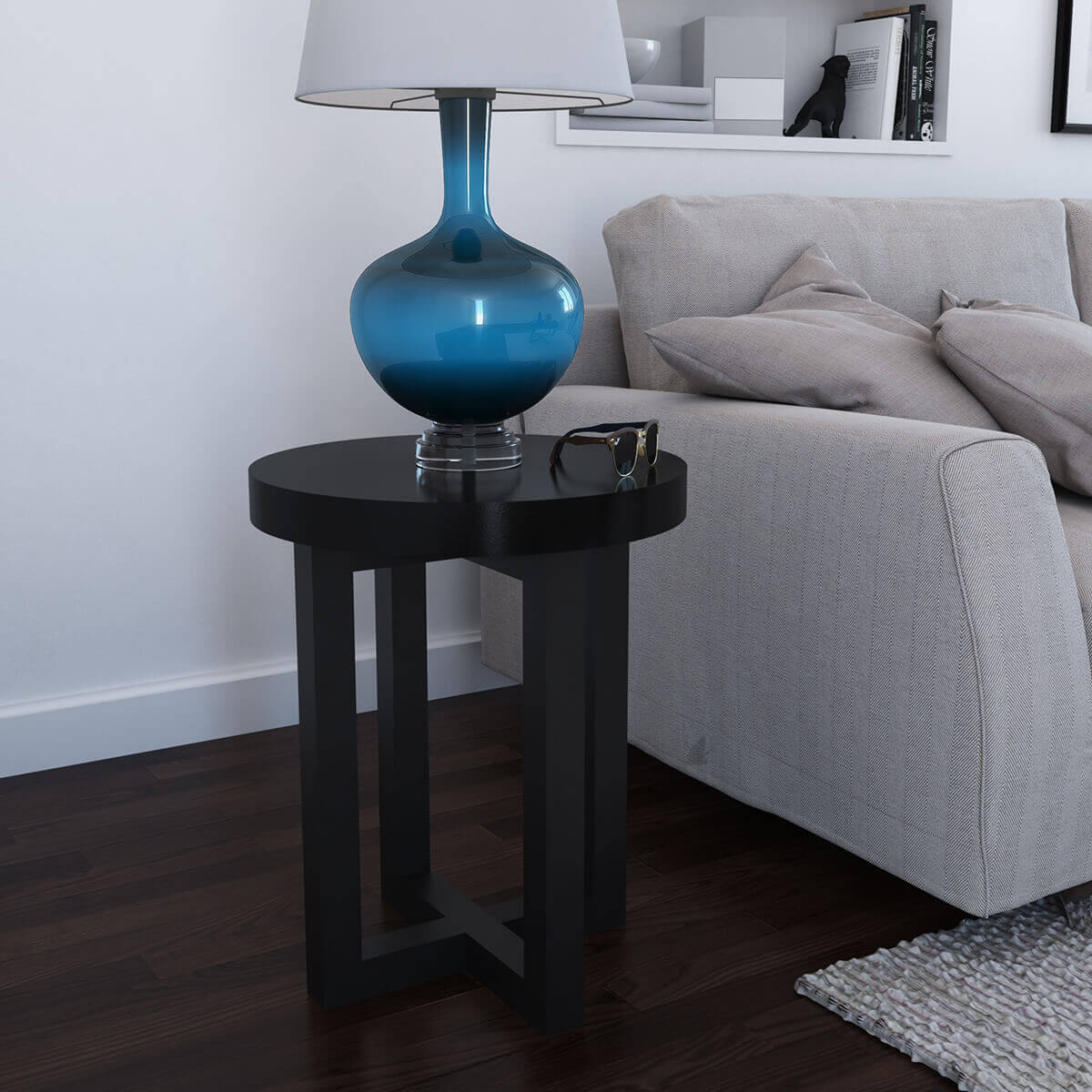 Traicere Contemporary Solid Wood and Iron Cross-Base Round End Table