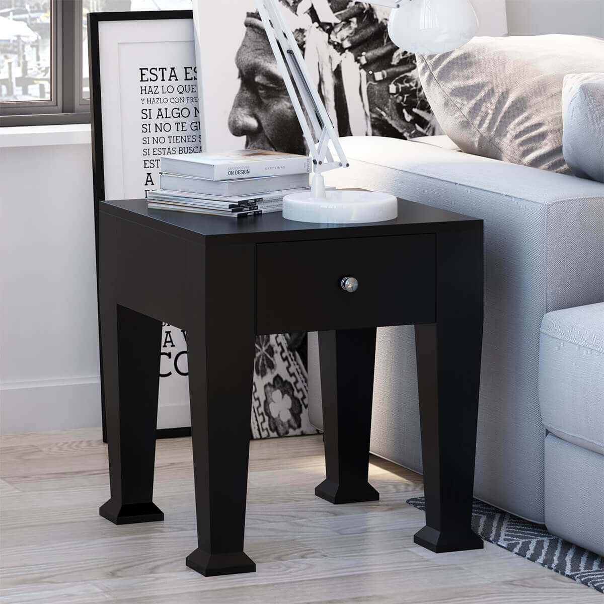 Zavalla Rustic Solid Wood 1 Drawer Square End Table