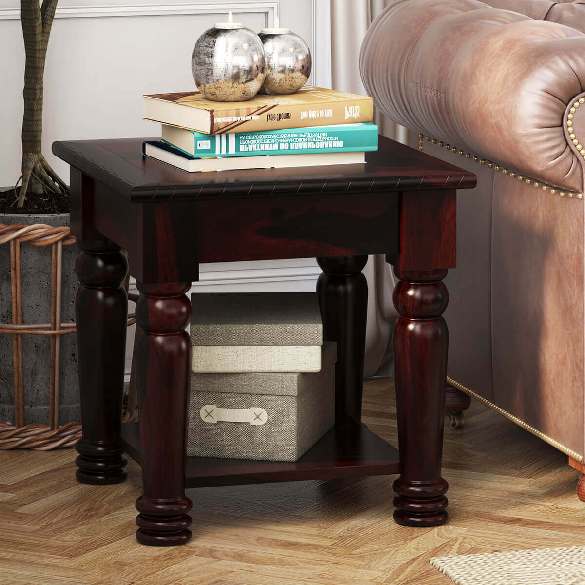 Vallecito Country Style Rustic Solid Wood 2 Tier End Table