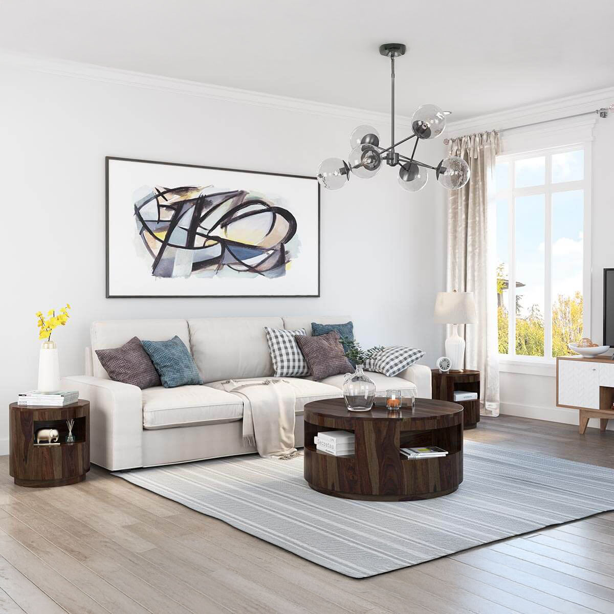 Ladonia Rustic Contemporary 3 Piece Round Coffee Table Set