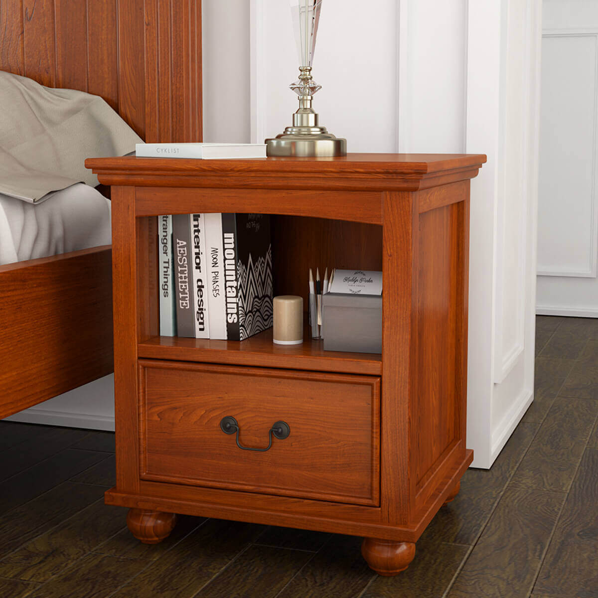 Delanson Solid Mahogany Wood 1 Drawer Nightstand