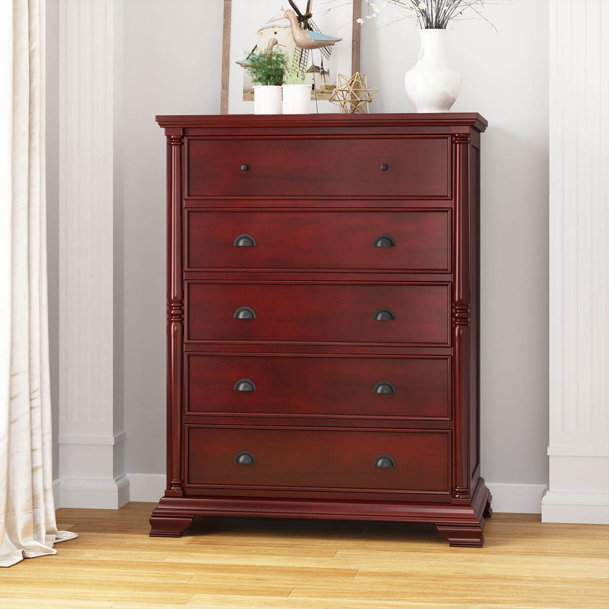 Cayuta Traditional Style Solid Mahogany Wood 5 Drawer Dresser