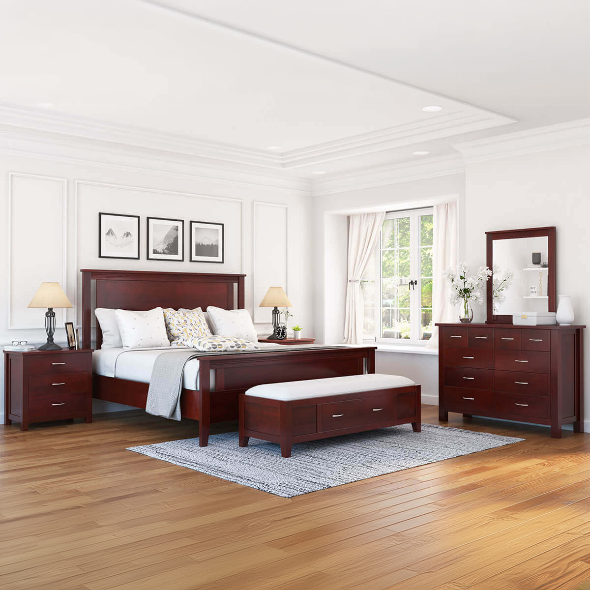 Amenia Solid Mahogany Wood Bedroom Set