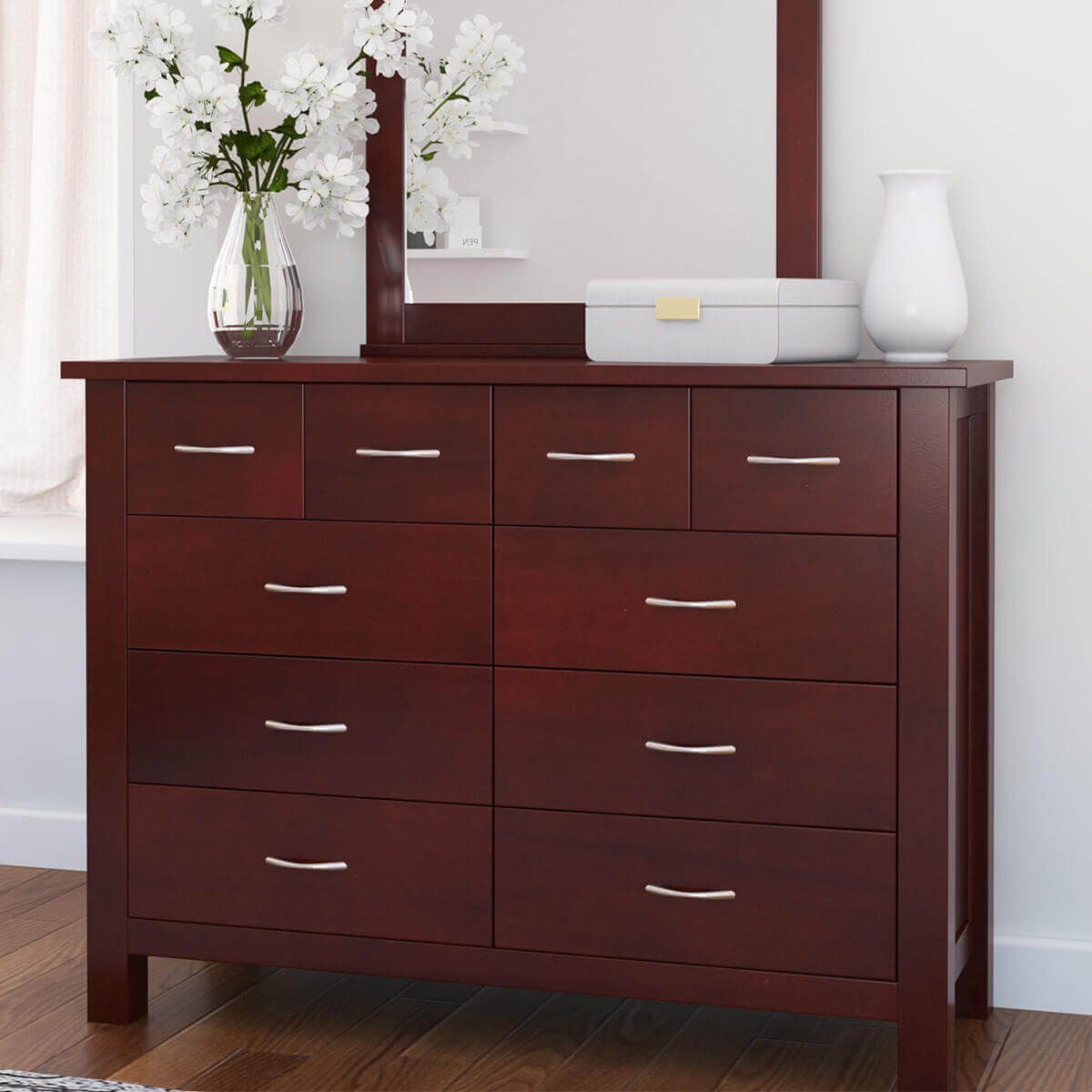Amenia Solid Mahogany Wood 10 Drawer Dresser