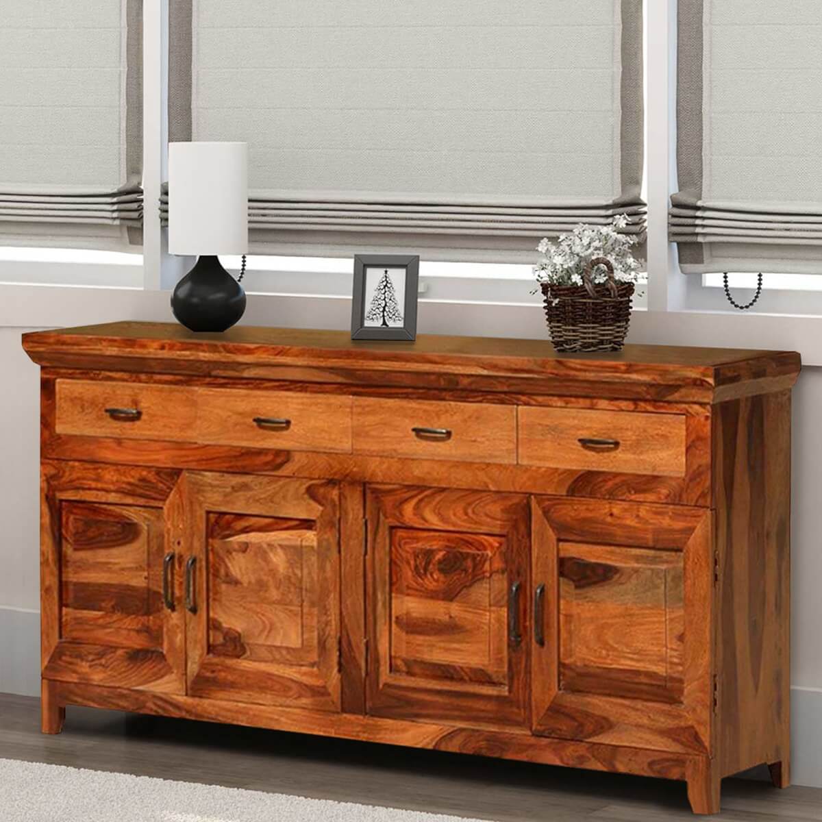 Mancusi Modern Country Solid Wood 4 Drawer Large Sideboard Cabinet