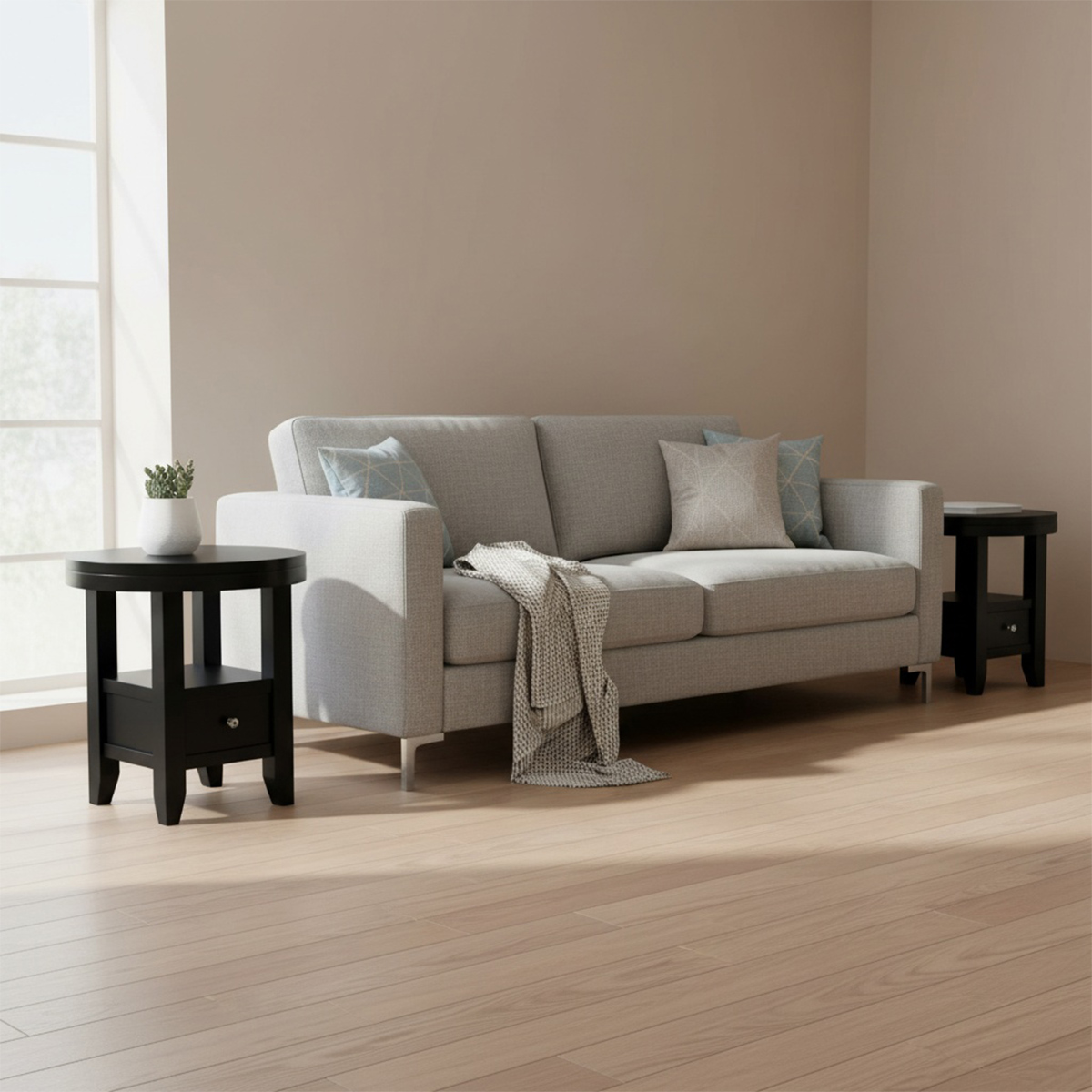 Toledo Modern Black Round End Table Set of 2 With Storage