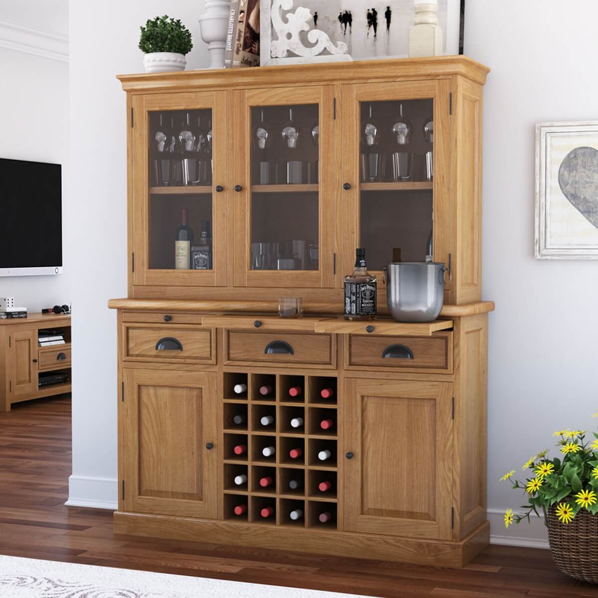 Branson Wine Bar Hutch Cabinet With Glass Doors