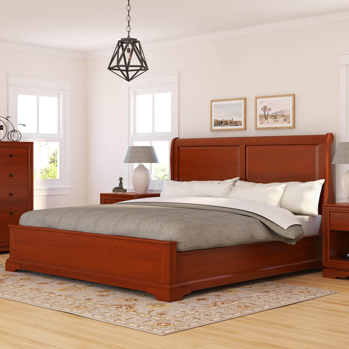 Duanesburg Solid Mahogany Wooden Sleigh Style Platform Bed