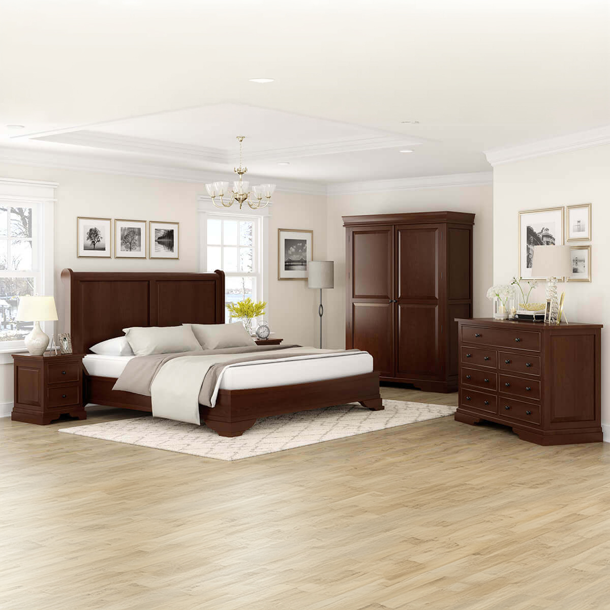 Accoville Solid Mahogany Wood Traditional 5 Piece Bedroom Set