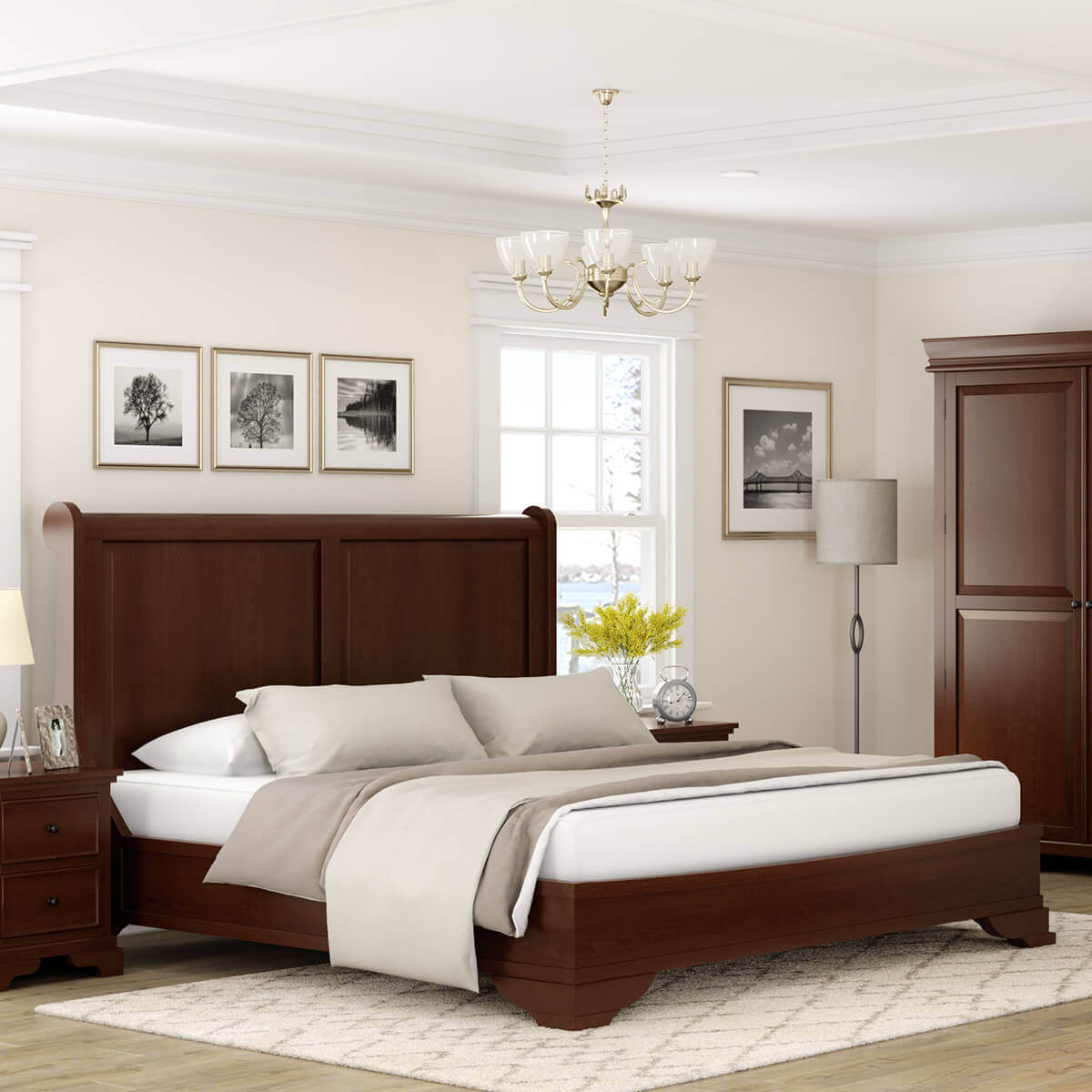 Accoville Traditional Mahogany Wood Platform Panel Bed Frame