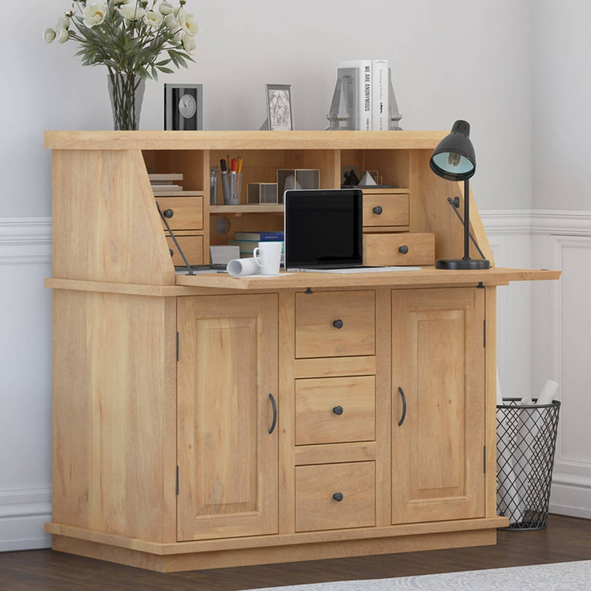 Mapalia Rustic Solid Wood Drop Front Secretary Desk