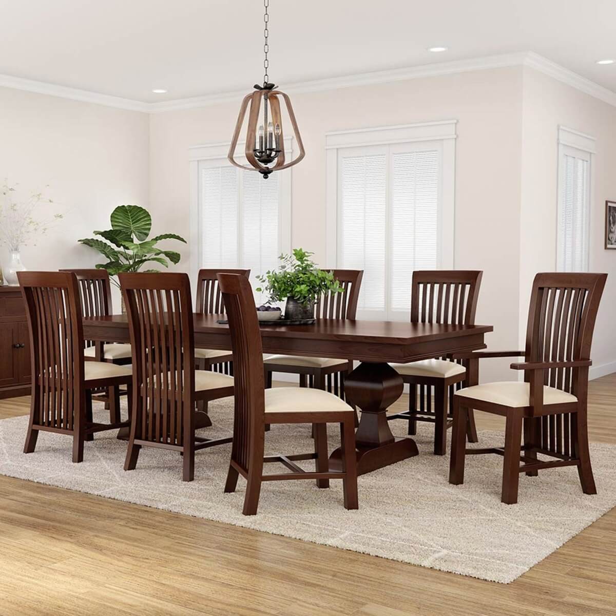 Tannersville Solid Mahogany Wood Dining Table Chair Set For 8 People