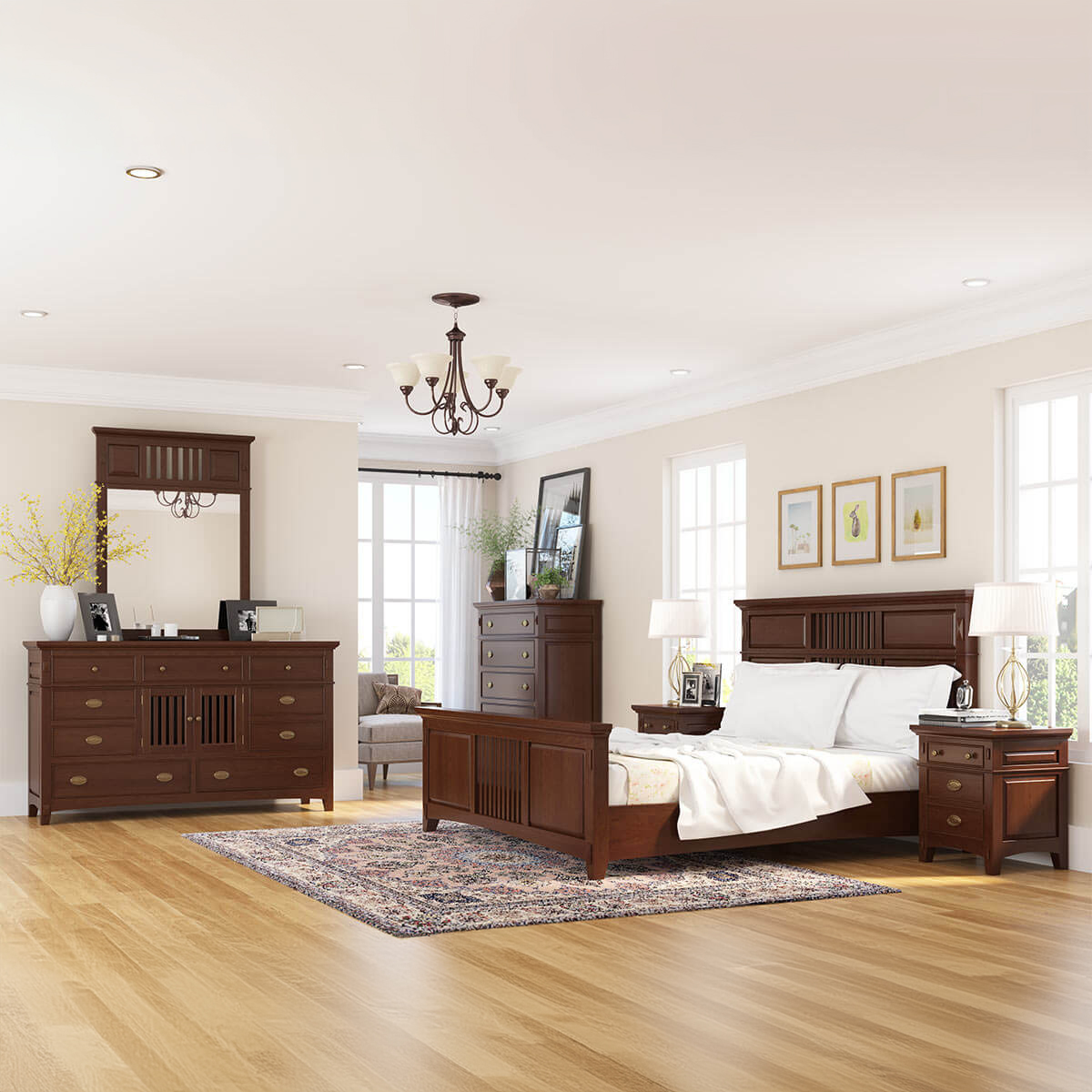 Bardugo Traditional Mahogany Wood 6 Piece Bedroom Set