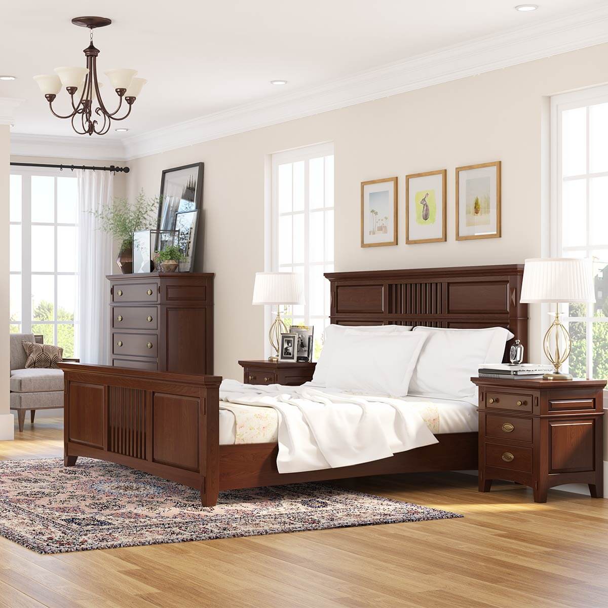 Bardugo Traditional Solid Mahogany Wood Platform Bed