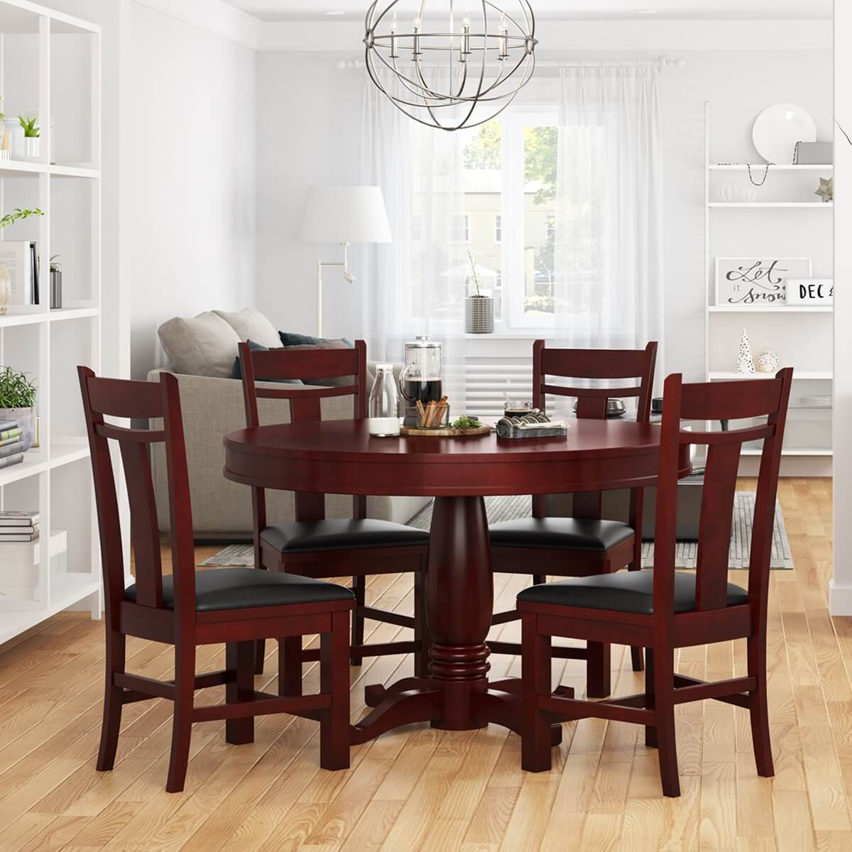Garcia Mahogany Wood Round Dining Table Set