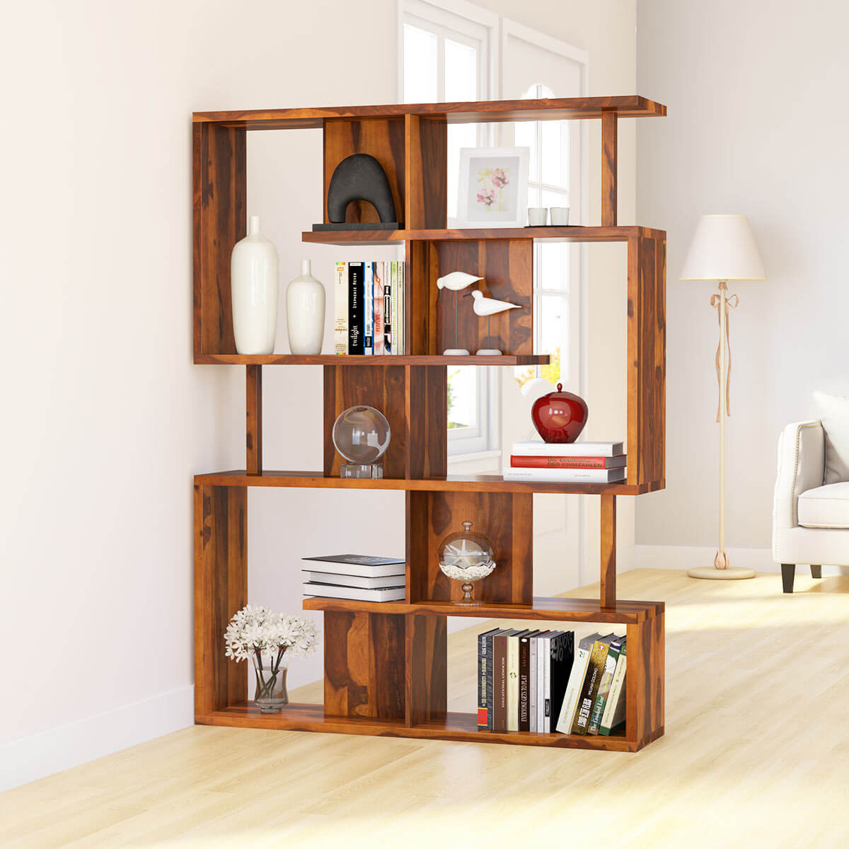 Fairfield Modern Solid Wood Geometric Bookcase
